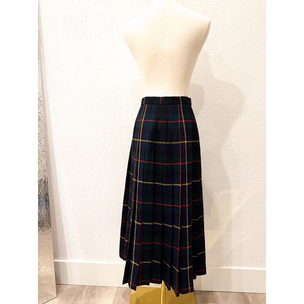 Vintage D Byford Scotland Wool Tartan Pleated Midi Skirt US 8 Plaid Academia - Picture 3 of 12